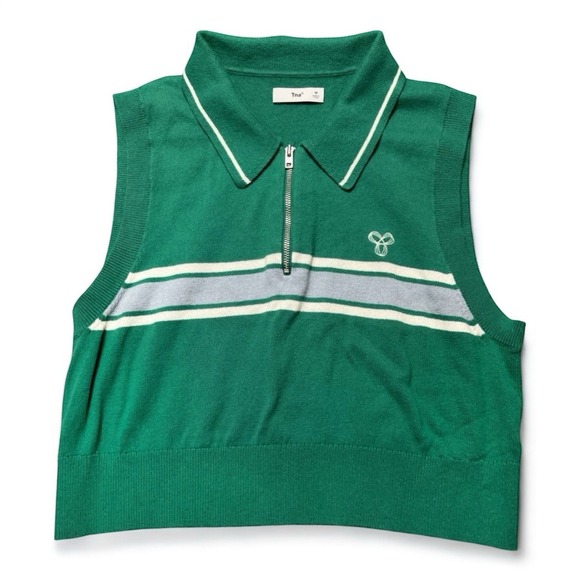 TNA Sweaters - Aritzia TNA Bayport Cropped Sweater Vest Women's Medium Green Quarter Zip Polo